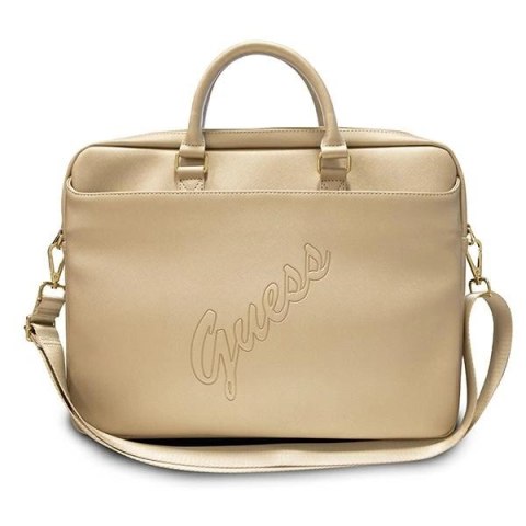 Torba Guess Saffiano Script na laptopa 16" - złota Torba Guess Saffiano Script na laptopa 16" - złota