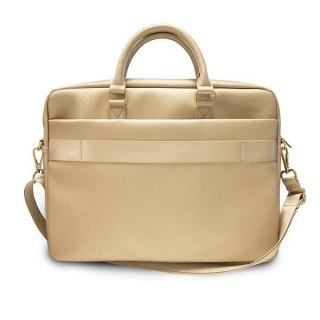Torba Guess Saffiano Script na laptopa 16" - złota