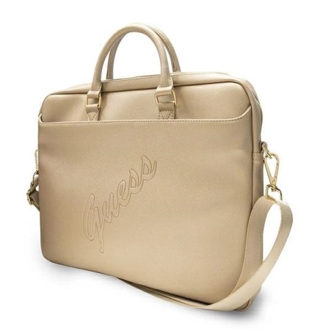 Torba Guess Saffiano Script na laptopa 16" - złota Torba Guess Saffiano Script na laptopa 16" - złota