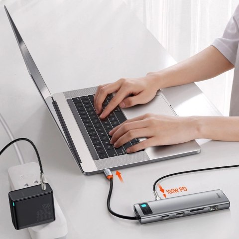 Baseus Metal Gleam 11w1 wielofunkcyjny HUB USB Typ C - 3x USB 3.2 Gen 1 5Gbps / USB Typ C PD 100W / 3,5 mm mini jack AUX / VGA F Baseus Metal Gleam 11w1 wielofunkcyjny HUB USB Typ C - 3x USB 3.2 Gen 1 5Gbps / USB Typ C PD 100W / 3,5 mm mini jack AUX / VGA F