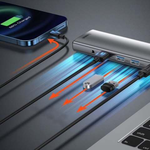 Baseus Metal Gleam 11w1 wielofunkcyjny HUB USB Typ C - 3x USB 3.2 Gen 1 5Gbps / USB Typ C PD 100W / 3,5 mm mini jack AUX / VGA F Baseus Metal Gleam 11w1 wielofunkcyjny HUB USB Typ C - 3x USB 3.2 Gen 1 5Gbps / USB Typ C PD 100W / 3,5 mm mini jack AUX / VGA F