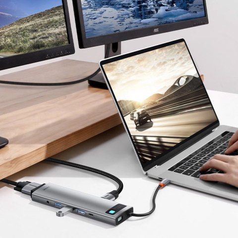 Baseus Metal Gleam 11w1 wielofunkcyjny HUB USB Typ C - 3x USB 3.2 Gen 1 5Gbps / USB Typ C PD 100W / 3,5 mm mini jack AUX / VGA F Baseus Metal Gleam 11w1 wielofunkcyjny HUB USB Typ C - 3x USB 3.2 Gen 1 5Gbps / USB Typ C PD 100W / 3,5 mm mini jack AUX / VGA F