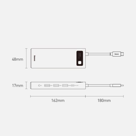 Baseus Metal Gleam 11w1 wielofunkcyjny HUB USB Typ C - 3x USB 3.2 Gen 1 5Gbps / USB Typ C PD 100W / 3,5 mm mini jack AUX / VGA F Baseus Metal Gleam 11w1 wielofunkcyjny HUB USB Typ C - 3x USB 3.2 Gen 1 5Gbps / USB Typ C PD 100W / 3,5 mm mini jack AUX / VGA F