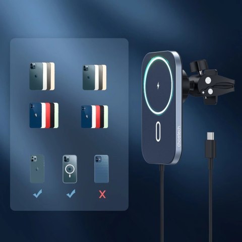 Choetech samochodowy uchwyt magnetyczny indukcyjna ładowarka Qi 15W (kompatybilna z MagSafe) czarny (T200-F) Choetech samochodowy uchwyt magnetyczny indukcyjna ładowarka Qi 15W (kompatybilna z MagSafe) czarny (T200-F)