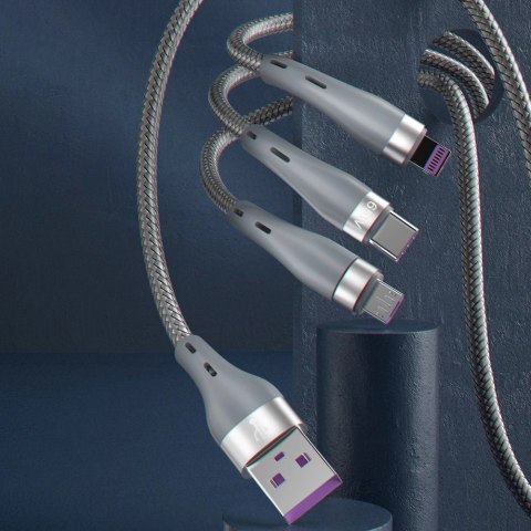 Dudao 3w1 kabel USB - Lightning / microUSB/ USB Typ C 65W 1,2m szary (L20X) Dudao 3w1 kabel USB - Lightning / microUSB/ USB Typ C 65W 1,2m szary (L20X)