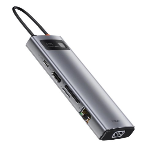 HUB Baseus Metal Gleam 9w1 USB-C - 3x USB 3.2 Gen 1 / USB-C PD 100W / VGA / HDMI / czytnik kart TF, SD / RJ45 - szary (CAHUB-CU0 HUB Baseus Metal Gleam 9w1 USB-C - 3x USB 3.2 Gen 1 / USB-C PD 100W / VGA / HDMI / czytnik kart TF, SD / RJ45 - szary (CAHUB-CU0