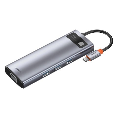 HUB Baseus Metal Gleam 9w1 USB-C - 3x USB 3.2 Gen 1 / USB-C PD 100W / VGA / HDMI / czytnik kart TF, SD / RJ45 - szary (CAHUB-CU0 HUB Baseus Metal Gleam 9w1 USB-C - 3x USB 3.2 Gen 1 / USB-C PD 100W / VGA / HDMI / czytnik kart TF, SD / RJ45 - szary (CAHUB-CU0