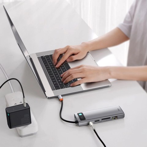 HUB Baseus Metal Gleam 9w1 USB-C - 3x USB 3.2 Gen 1 / USB-C PD 100W / VGA / HDMI / czytnik kart TF, SD / RJ45 - szary (CAHUB-CU0 HUB Baseus Metal Gleam 9w1 USB-C - 3x USB 3.2 Gen 1 / USB-C PD 100W / VGA / HDMI / czytnik kart TF, SD / RJ45 - szary (CAHUB-CU0