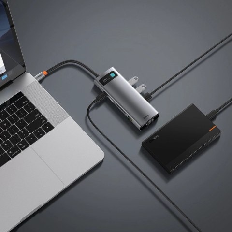HUB Baseus Metal Gleam 9w1 USB-C - 3x USB 3.2 Gen 1 / USB-C PD 100W / VGA / HDMI / czytnik kart TF, SD / RJ45 - szary (CAHUB-CU0 HUB Baseus Metal Gleam 9w1 USB-C - 3x USB 3.2 Gen 1 / USB-C PD 100W / VGA / HDMI / czytnik kart TF, SD / RJ45 - szary (CAHUB-CU0
