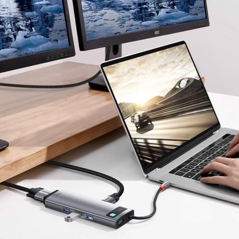 HUB Baseus Metal Gleam 9w1 USB-C - 3x USB 3.2 Gen 1 / USB-C PD 100W / VGA / HDMI / czytnik kart TF, SD / RJ45 - szary (CAHUB-CU0 HUB Baseus Metal Gleam 9w1 USB-C - 3x USB 3.2 Gen 1 / USB-C PD 100W / VGA / HDMI / czytnik kart TF, SD / RJ45 - szary (CAHUB-CU0