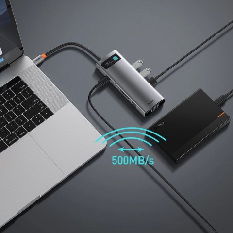 HUB Baseus Metal Gleam 9w1 USB-C - 3x USB 3.2 Gen 1 / USB-C PD 100W / VGA / HDMI / czytnik kart TF, SD / RJ45 - szary (CAHUB-CU0 HUB Baseus Metal Gleam 9w1 USB-C - 3x USB 3.2 Gen 1 / USB-C PD 100W / VGA / HDMI / czytnik kart TF, SD / RJ45 - szary (CAHUB-CU0