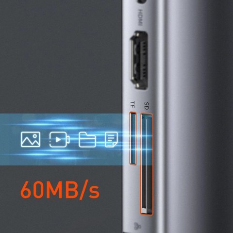 HUB Baseus Metal Gleam 9w1 USB-C - 3x USB 3.2 Gen 1 / USB-C PD 100W / VGA / HDMI / czytnik kart TF, SD / RJ45 - szary (CAHUB-CU0 HUB Baseus Metal Gleam 9w1 USB-C - 3x USB 3.2 Gen 1 / USB-C PD 100W / VGA / HDMI / czytnik kart TF, SD / RJ45 - szary (CAHUB-CU0