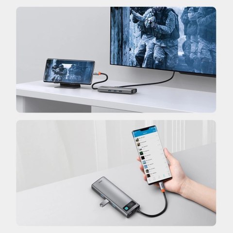 HUB Baseus Metal Gleam 9w1 USB-C - 3x USB 3.2 Gen 1 / USB-C PD 100W / VGA / HDMI / czytnik kart TF, SD / RJ45 - szary (CAHUB-CU0 HUB Baseus Metal Gleam 9w1 USB-C - 3x USB 3.2 Gen 1 / USB-C PD 100W / VGA / HDMI / czytnik kart TF, SD / RJ45 - szary (CAHUB-CU0