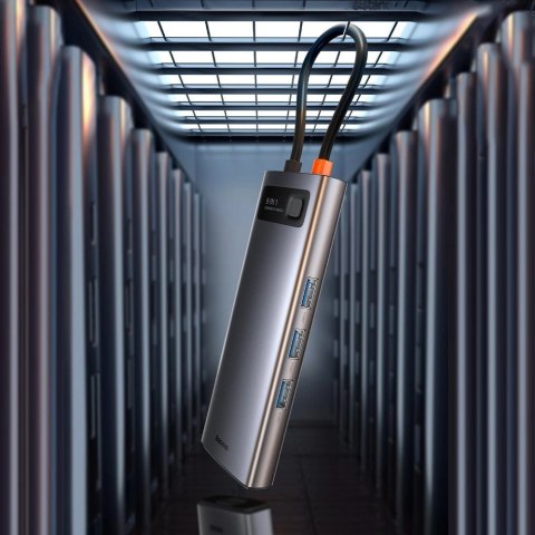 HUB Baseus Metal Gleam 9w1 USB-C - 3x USB 3.2 Gen 1 / USB-C PD 100W / VGA / HDMI / czytnik kart TF, SD / RJ45 - szary (CAHUB-CU0 HUB Baseus Metal Gleam 9w1 USB-C - 3x USB 3.2 Gen 1 / USB-C PD 100W / VGA / HDMI / czytnik kart TF, SD / RJ45 - szary (CAHUB-CU0