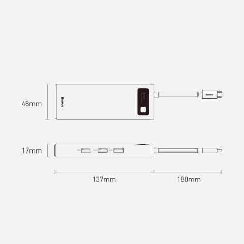 HUB Baseus Metal Gleam 9w1 USB-C - 3x USB 3.2 Gen 1 / USB-C PD 100W / VGA / HDMI / czytnik kart TF, SD / RJ45 - szary (CAHUB-CU0 HUB Baseus Metal Gleam 9w1 USB-C - 3x USB 3.2 Gen 1 / USB-C PD 100W / VGA / HDMI / czytnik kart TF, SD / RJ45 - szary (CAHUB-CU0