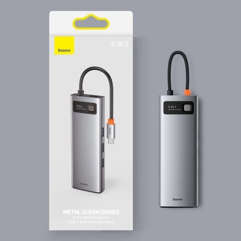 HUB Baseus Metal Gleam 9w1 USB-C - 3x USB 3.2 Gen 1 / USB-C PD 100W / VGA / HDMI / czytnik kart TF, SD / RJ45 - szary (CAHUB-CU0 HUB Baseus Metal Gleam 9w1 USB-C - 3x USB 3.2 Gen 1 / USB-C PD 100W / VGA / HDMI / czytnik kart TF, SD / RJ45 - szary (CAHUB-CU0