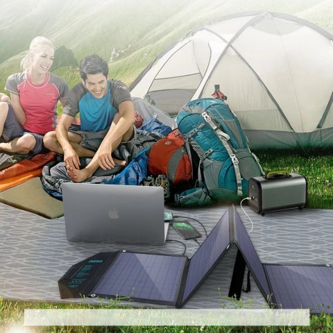Ładowarka Choetech SC007 solarna duża rozkładana 80W DC / USB-C / 2x USB-A PD, QC - czarna Ładowarka Choetech SC007 solarna duża rozkładana 80W DC / USB-C / 2x USB-A PD, QC - czarna