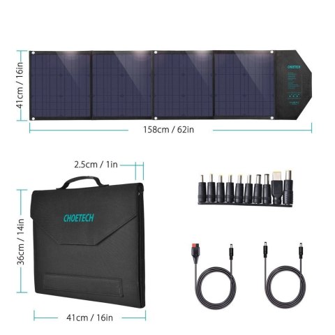 Ładowarka Choetech SC007 solarna duża rozkładana 80W DC / USB-C / 2x USB-A PD, QC - czarna Ładowarka Choetech SC007 solarna duża rozkładana 80W DC / USB-C / 2x USB-A PD, QC - czarna