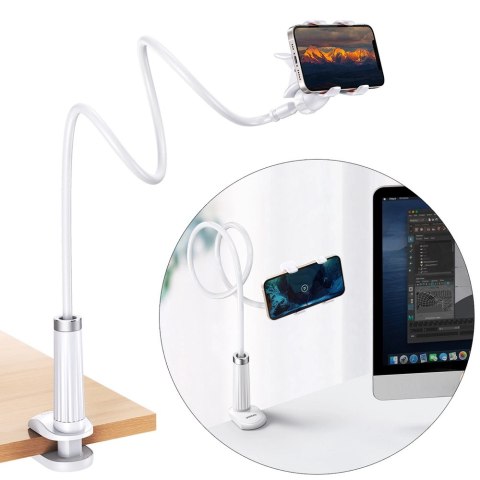 Ugreen uniwersalny uchwyt stojak podstawka na telefon tablet (do 12cm szerokości) statyw lazy holder z elastycznym ramieniem bia Ugreen uniwersalny uchwyt stojak podstawka na telefon tablet (do 12cm szerokości) statyw lazy holder z elastycznym ramieniem bia