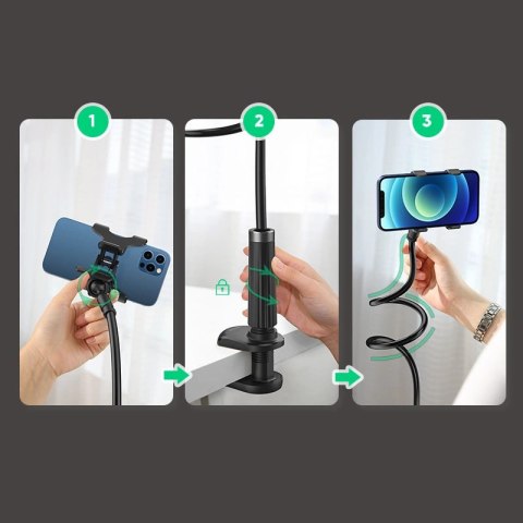 Ugreen uniwersalny uchwyt stojak podstawka na telefon tablet (do 12cm szerokości) statyw lazy holder z elastycznym ramieniem bia Ugreen uniwersalny uchwyt stojak podstawka na telefon tablet (do 12cm szerokości) statyw lazy holder z elastycznym ramieniem bia
