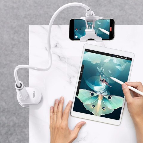 Ugreen uniwersalny uchwyt stojak podstawka na telefon tablet (do 12cm szerokości) statyw lazy holder z elastycznym ramieniem bia Ugreen uniwersalny uchwyt stojak podstawka na telefon tablet (do 12cm szerokości) statyw lazy holder z elastycznym ramieniem bia