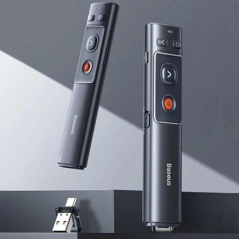 Wskaźnik laserowy Baseus Orange Dot bezprzewodowy do prezentacji - szary (z akumulatorem) Wskaźnik laserowy Baseus Orange Dot bezprzewodowy do prezentacji - szary (z akumulatorem)