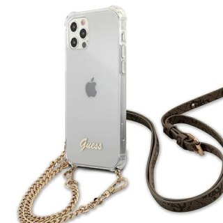 Etui Guess 4G Brown Strap Gold Chain na iPhone 12 / iPhone 12 Pro - przezroczyste
