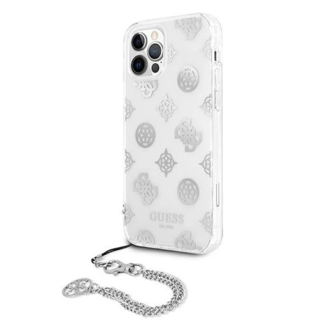 Etui Guess Peony Chain Collection na iPhone 12 Pro Max - srebrne