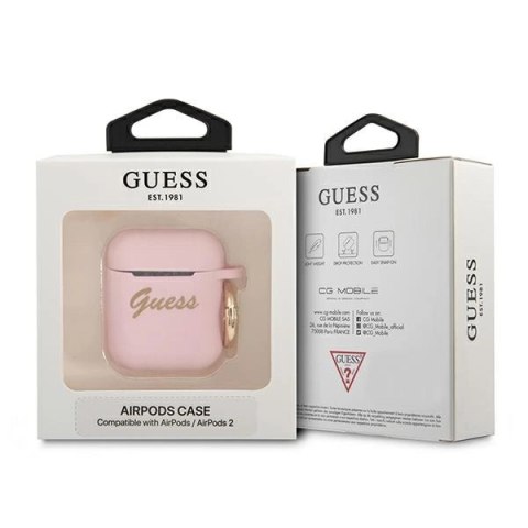Etui Guess Silicone Vintage Script na AirPods 1/2 - różowe