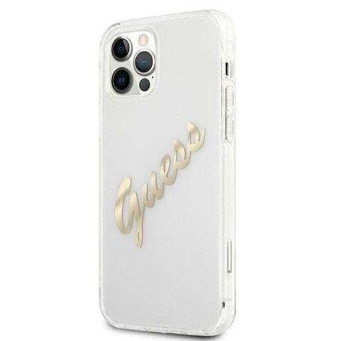 Etui Guess Vintage Script Gold na iPhone 12 Pro Max - przezroczyste