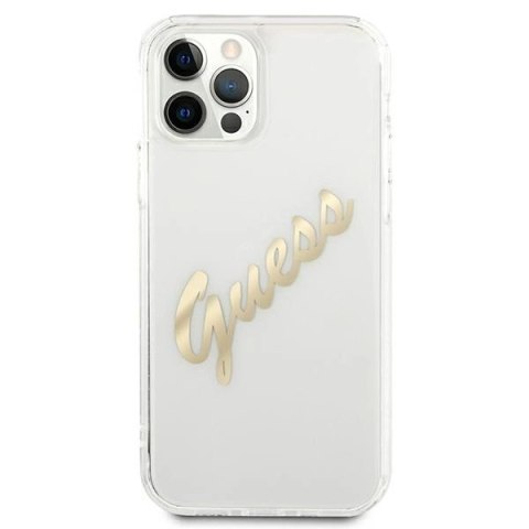 Etui Guess Vintage Script Gold na iPhone 12 Pro Max - przezroczyste