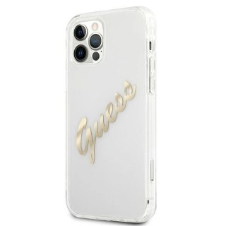 Etui Guess Vintage Script Gold na iPhone 12 / iPhone 12 Pro - przezroczyste