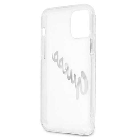 Etui Guess Vintage Script Silver na iPhone 12 Pro Max - przezroczyste