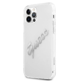 Etui Guess Vintage Script Silver na iPhone 12 / iPhone 12 Pro - przezroczyste