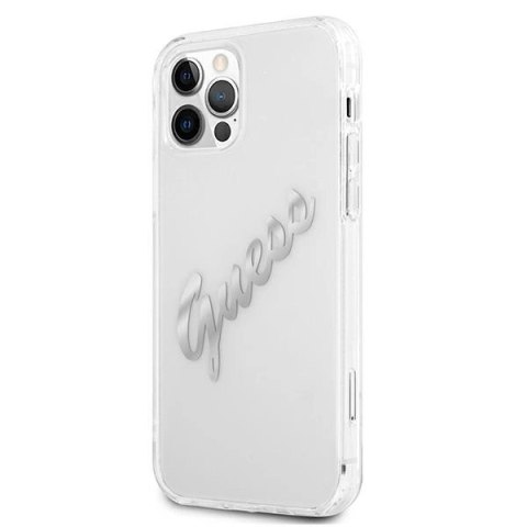 Etui Guess Vintage Script Silver na iPhone 12 / iPhone 12 Pro - przezroczyste
