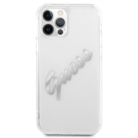 Etui Guess Vintage Script Silver na iPhone 12 / iPhone 12 Pro - przezroczyste