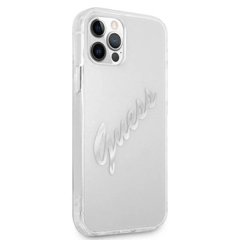 Etui Guess Vintage Script Silver na iPhone 12 / iPhone 12 Pro - przezroczyste