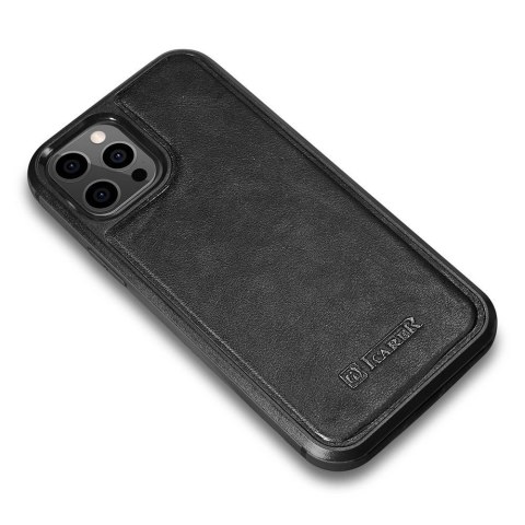 ICarer Leather Oil Wax etui pokryte naturalną skórą do iPhone 12 Pro Max czarny (ALI1206-BK)