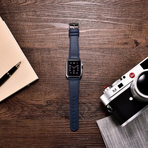 ICarer Leather Vintage opaska pasek z naturalnej skóry do zegarka Watch 3 38mm / Watch 2 38mm / Watch 1 38mm ciemnoniebieski (RI ICarer Leather Vintage opaska pasek z naturalnej skóry do zegarka Watch 3 38mm / Watch 2 38mm / Watch 1 38mm ciemnoniebieski (RI