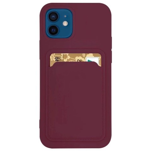 Card Case silikonowe etui portfel z kieszonką na kartę dokumenty do iPhone 12 Pro Max bordowy Card Case silikonowe etui portfel z kieszonką na kartę dokumenty do iPhone 12 Pro Max bordowy