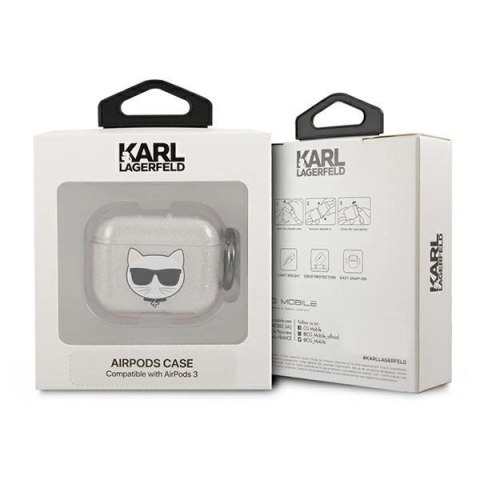 Etui Karl Lagerfeld Glitter Choupette na AirPods 3 - srebrne Etui Karl Lagerfeld Glitter Choupette na AirPods 3 - srebrne