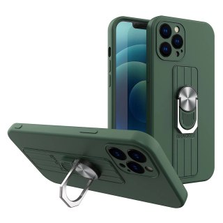Ring Case silikonowe etui z uchwytem na palec i podstawką do Xiaomi Redmi 10X 4G / Xiaomi Redmi Note 9 ciemnozielony