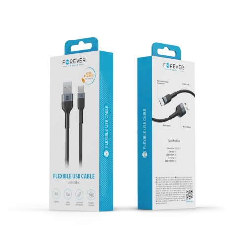 Forever kabel Flexible USB - USB-C 1,0 m 3A czarny Forever kabel Flexible USB - USB-C 1,0 m 3A czarny