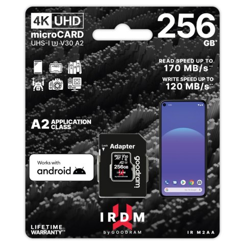 GoodRam karta pamięci IRDM 256GB microSD UHS-I U3 V30 z adapterem