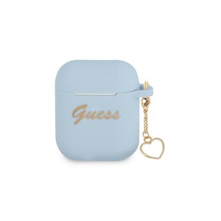 Guess etui do Airpods / Airpods 2 GUA2LSCHSB niebieskie Silicone Heart Charm