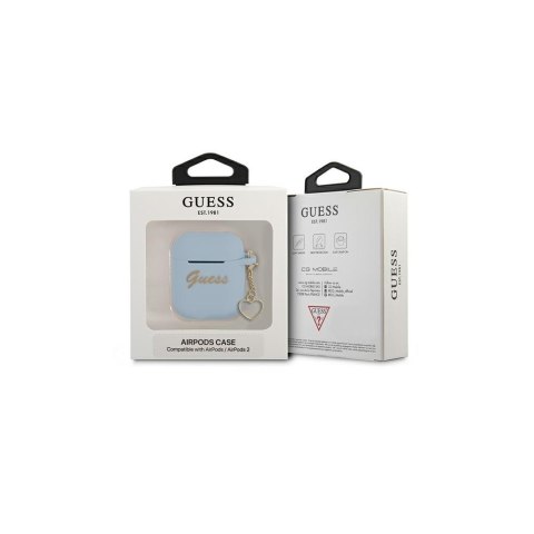 Guess etui do Airpods / Airpods 2 GUA2LSCHSB niebieskie Silicone Heart Charm Guess etui do Airpods / Airpods 2 GUA2LSCHSB niebieskie Silicone Heart Charm