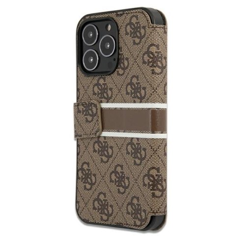 Guess etui do iPhone 13 Mini 5,4" GUBKP13S4GDBR brązowy book case 4G Stripe Guess etui do iPhone 13 Mini 5,4" GUBKP13S4GDBR brązowy book case 4G Stripe