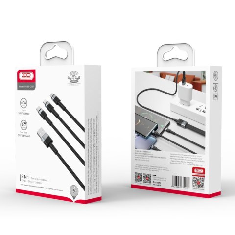 XO kabel NB-Q191 3w1 USB - Lightning + USB-C + microUSB 1,2 m 40W czarny XO kabel NB-Q191 3w1 USB - Lightning + USB-C + microUSB 1,2 m 40W czarny