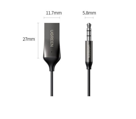 Ugreen odbiornik dźwięku Bluetooth 5.0 kabel USB adapter audio AUX jack czarny (70601 CM309) Ugreen odbiornik dźwięku Bluetooth 5.0 kabel USB adapter audio AUX jack czarny (70601 CM309)