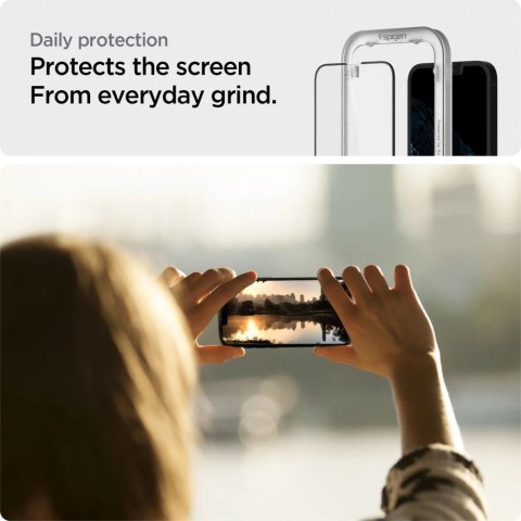 Szkło hartowane Spigen ALM Glass FC na iPhone 13 / 13 Pro / 14 / 16e - czarne 2 szt.